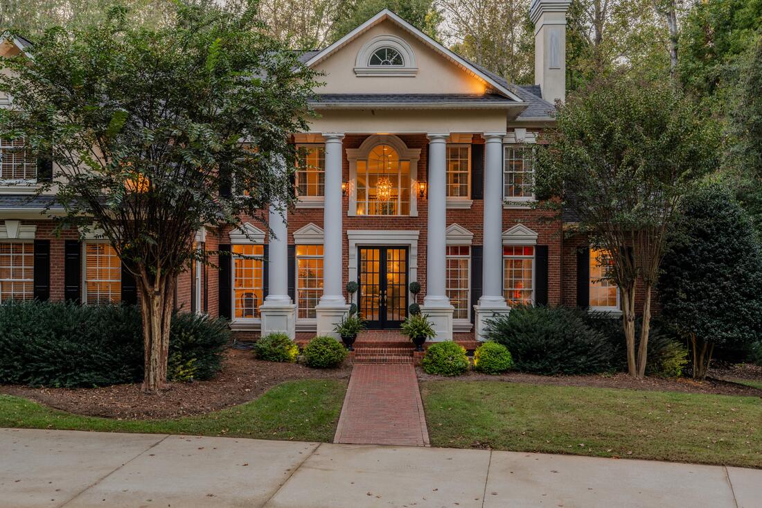 Front elevation at twilight