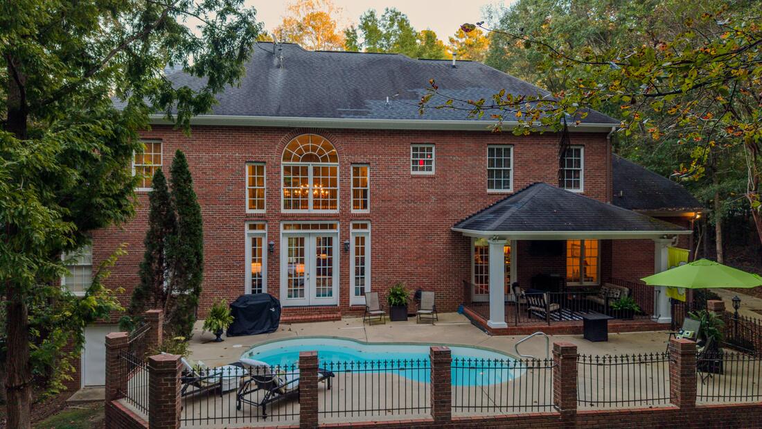 Rear elevation at twilight